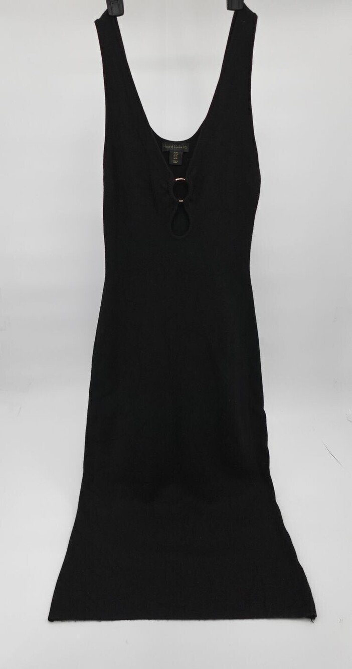 House of Harlow 1960 Dress Womens Medium Long Black Sleeveless Knit O-Ring